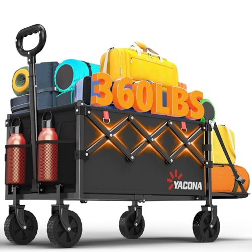 Yozoia 360LBS Heavy-Duty Wagons Carts Foldable 120L Collapsible Wagon Cart with Wheels and Tailgate, Folding Utility Wagon Carts for Groceries, Outdoor Camping, Shopping, Beach, Garden