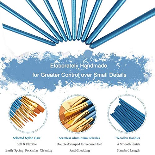 Xubox Paint Brushes Set, 10 Pieces Round Pointed Tip Nylon Hair Artist Acrylic Paintbrushes, Paint Brushes For Acrylic Painting Oil Watercolor Face Nail Body Art Craft, Miniature & Rock Painting, Blue #TOP3