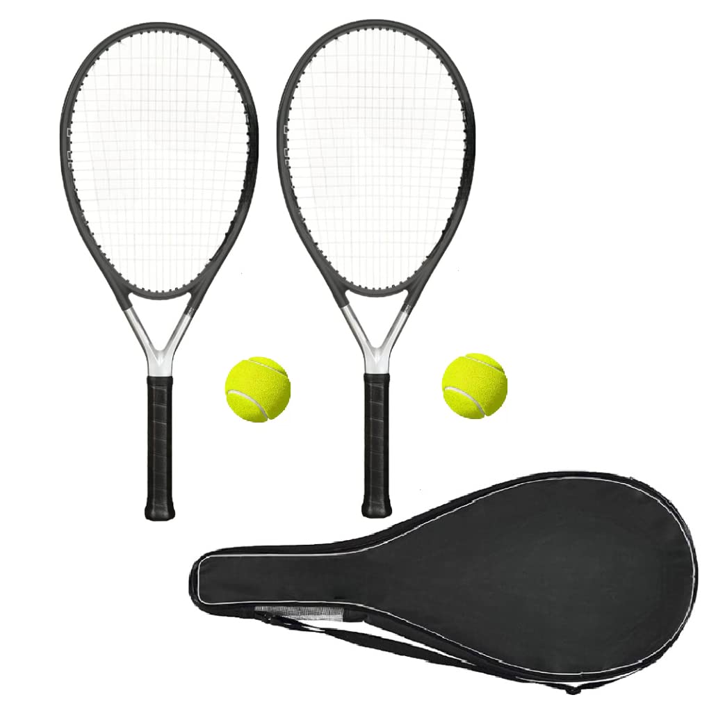 Aggloz | Tennis Rackets | Tennis Rackets Set of 2 & 2 Tennis Balls, 2 Racquets, and 1 Carrying Bag Outdoor Recreational Sport