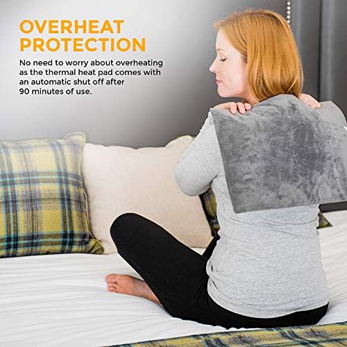 LIVIVO Electric Heated Fleece Thermal Therapy Heat Pad Heatpad Mat with 3 Heat Settings - Washable - for Back Neck Abdominal Body Pain Relief Arthritis or Stiff Joint & Muscle Pain (Grey)