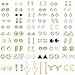 ORAZIO 60 Pairs Stud Earrings for Women Men Triangle Square Circle Bar Star Moon Geometric Leaf Arrow Bow CZ Ball Faux Pearl Earrings Set