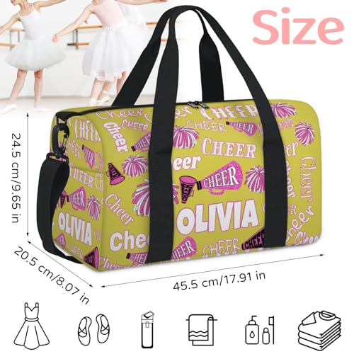 Custom Cheerleading Bag for Dancer, Cheer Pom Poms Overnight Duffel Tote Cheerleaders Personalized Sport Gym Travel Practice Gymnastics Duffel Bag, Bright Lemon Yellow2