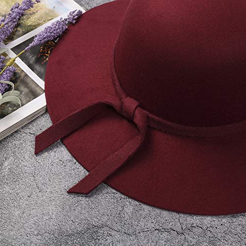 Kids Girls Retro Fedora Hats Solid Color Wide Brim Felt Bowler Floppy Hats Vintage Bow Bucket Caps for Fall Winter3