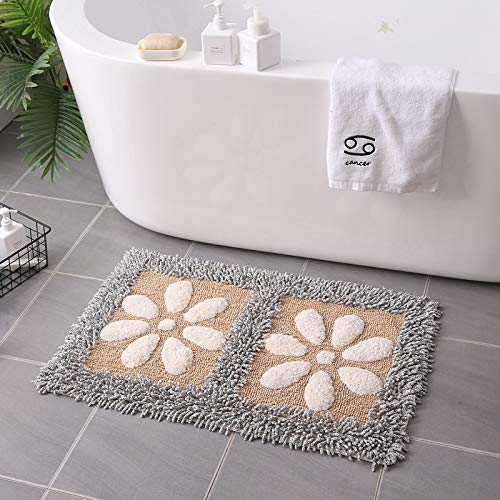 Preisvergleich Produktbild Badematte Blütenblatt Baumwolle Handgewebte Sunil Teppich Bad rutschfeste Wasserabsorbierende Matte 50X80cm Khaki Rand Gelb Unten