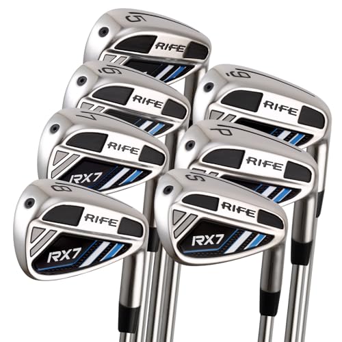 Rife Golf RX7 Hollow Core Iron Set #5-SW Golf Clubs Mens Standard Length Regular Flex Forgiving Stainless Steel Shafts