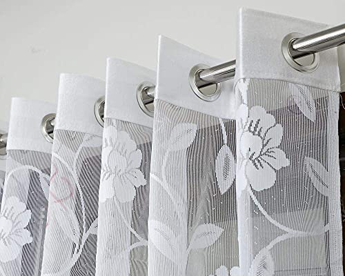 5Ft Grommet Curtains Window Curtain Set Of 1 Pc|Heavy Tissue Net Floral Semi Transparent Sheer Parda For Home Living/Drawing And Bedroom,4X5 Feet,White Net Curtain,Pack Of 1 Pcs,Big Bale