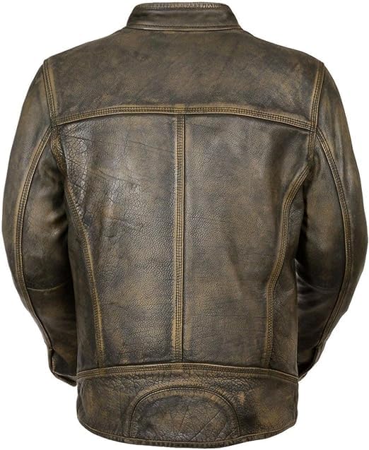 Image of Men's Leather Jacket Cafe Racer Biker Style Retro Stripes Jacket, Motorcycle Racing Leather Jacket Men