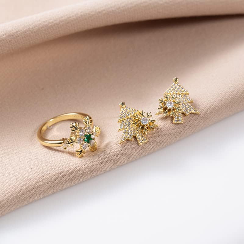 Miniatura 3 de 925 Sterling Silver Anxiety Ring Earrings Set for Women,14K Gold Spinner Ring Adjustable Fidget Rings for Anxiety Relieving Stress,Stackable Rings