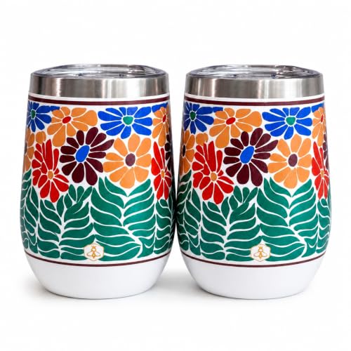 Image of Biddlebee 12 oz Insulated Stemless Wine Tumblers with Lids, Set of 2 | Stainless steel, keeps drinks hot or cold for hours; unbreakable outdoor and travel wine glasses; gift for women