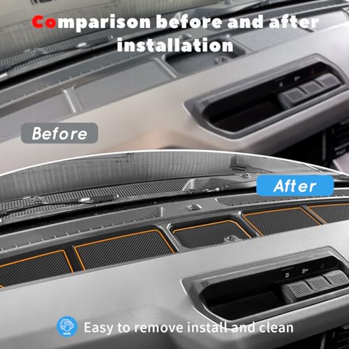 Auovo Dash Cover Tray Compatible with Ford Bronco Accessories 2021 2022 2023 2024 2025 Anti-Slip Silicone Dashboard Compartments Mat fit Bronco 2/4-Door Interior Dash Pad Liners 3-pc Set (Orange Trim)