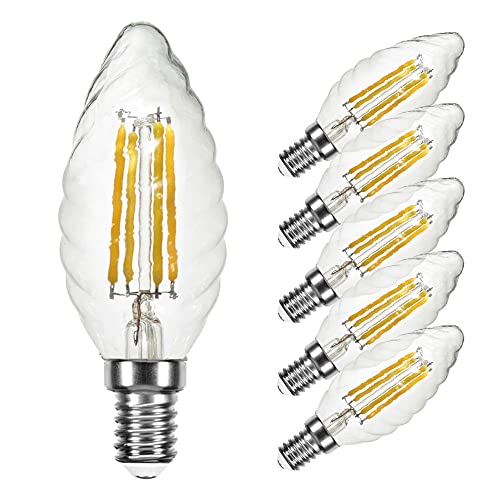 Lot de 5 ampoules LED à filament en forme de bougie torsadée - 4 W = 40 W - E14 - Blanc chaud - 2700 K