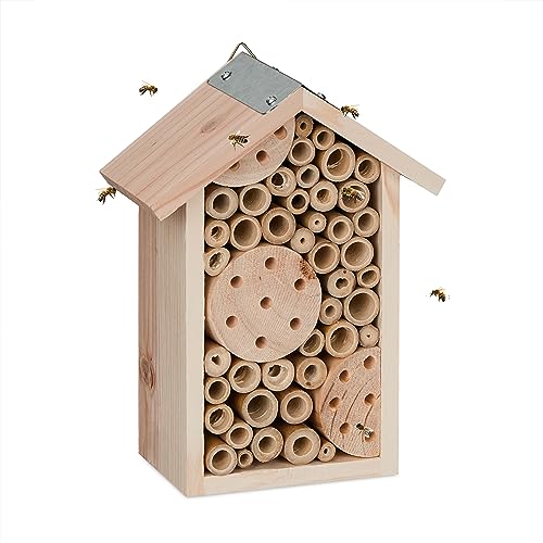 Relaxdays Bienenhotel, Holz, Insektenhotel Wildbienen, Garten &...