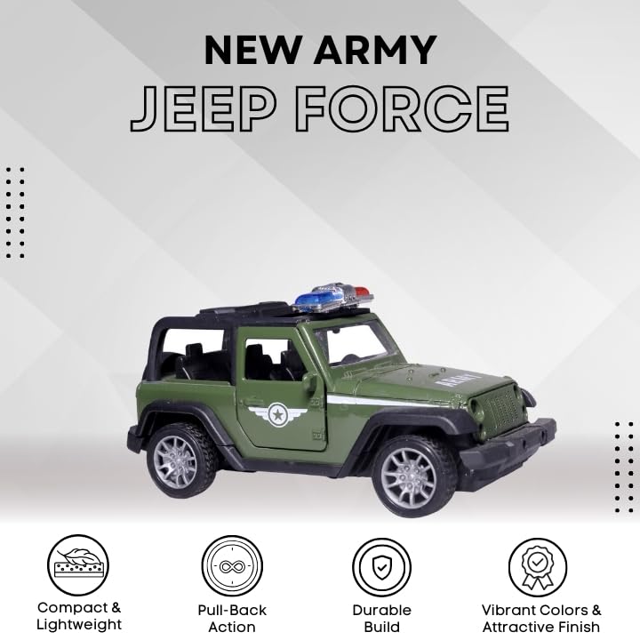 Image of Amisha Gift Gallery Diecast Army Jeep Toy Car for Kids | 1:36 Scale Model, Metal, Pull Back, Sports Car, Boys