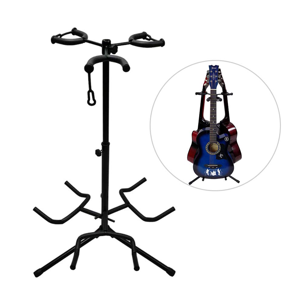 Regulowany Stojak na Gitarę Multi Wytrzymały Metalowy Statyw do Akustycznych Elektrycznych Gitar Basowych z 3 Uchwytami do Przechowywania w Domowym Studiu Muzycznym