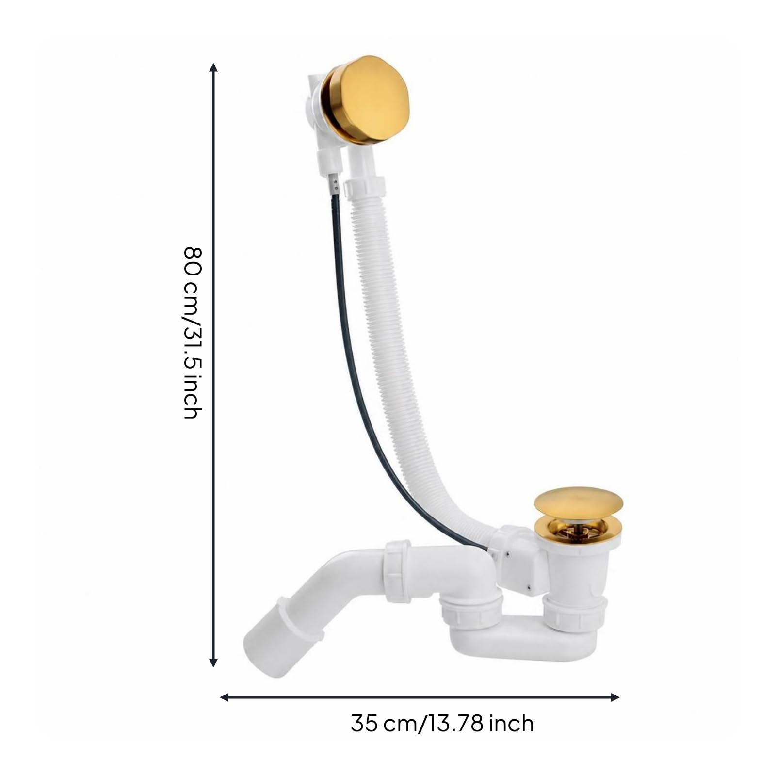 Badewannenablauf mit Überlauf verchromt Ablaufgarnitur mit Überlauf flexibel Wannenablauf Flexschlauch für Installateure, Badezimmer, Renovierung, 65 cm