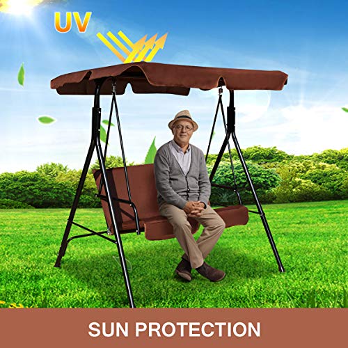 Image of Tangkula 2 Person Porch Swing, Outdoor Swing with Removable Cushions, Solid Steel Structure, Patio Swing with Adjustable Canopy for Porch, Backyard, Garden, Balcony