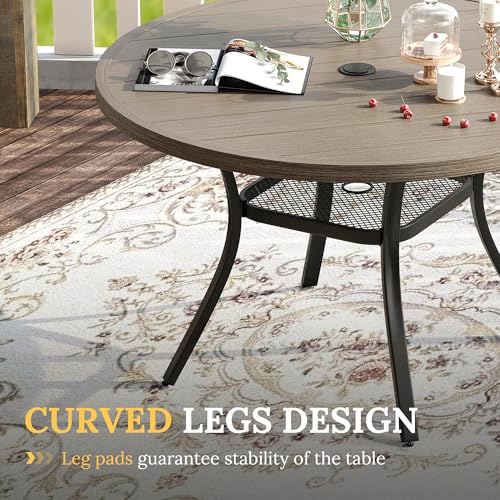 Image of VICLLAX 5 Pieces Patio Dining Set for 4, Outdoor Furniture Set Includes 40.7 inch Round Patio Table and 4 Patio Stackable Chairs, Grey Wood Grain Tabletop and Grey Fabric
