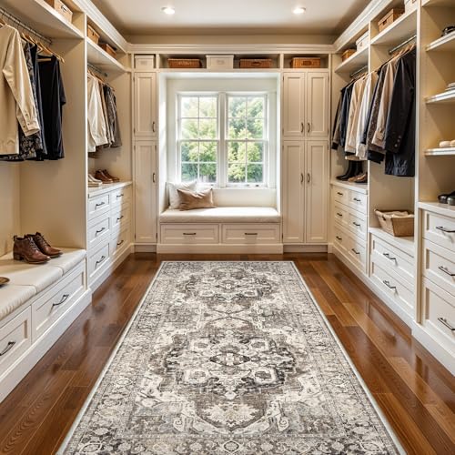 4x10 Washable Hallway Runner Rug: Soft Kitchen Rug Non Slip Rug Runner with Rubber Backing for Living Room Bedroom Non Shedding Farmhouse Carpet Runners (Beige, 4x10)