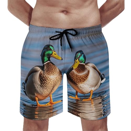 Two Mallard Ducks Mens Swim Trunks Quick Dry Hawaii Bathing Suit Board Shorts with Mesh Lining-