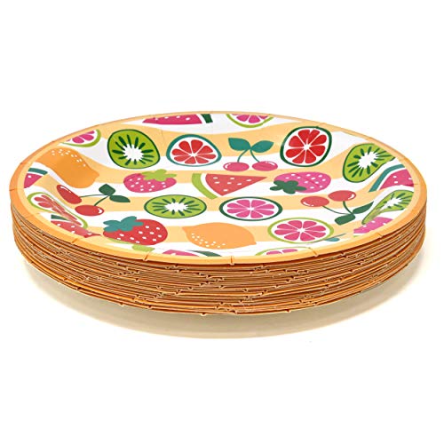 Summer Citrus Fruit Party Supplies Tableware Set Includes 24 9" Paper Plates 24 7" Plate 24 9 Oz Cups 50 Lunch Napkins For Tutti Fruity Lemon Watermelon Tropical Disposable Birthday Dinnerware Decor #TOP2