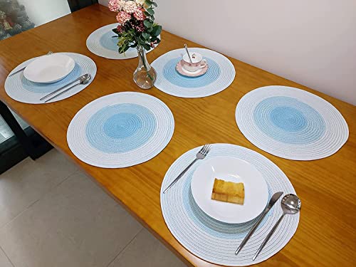 Image of Jute Placemats Set of 4 Heat Resistant Round Place Mats Natural Jute Woven Braided Table Mats Thick Farmhouse Placemats Trivet Round Braided Placemats for Dining Table(Light Blue, Set of 4)