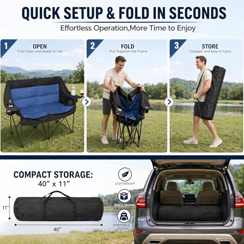 Sillón para Camping Doble para Adultos, Sofá Plegable Sobredimensionado para 2 Personas, Portátil para Césped y Patio miniatura 5