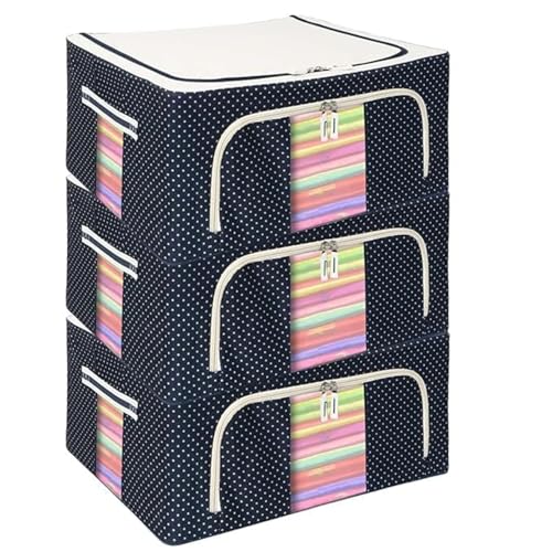 Image of Storage Box and Organiser for Clothes | Cloth Organizer for Storage | Clothes Wardrobe Organizer for Storage | Fits in Small Closet & Room Corner | 24 Ltr Set of 3, Blue Polka