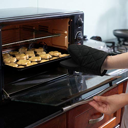 Neoprene Mini Oven Mitts, 2 Pack Heat Resistant Gloves Potholder To Protect Hands With Non-Slip Grip Surfaces And Hanging Loop For Handling Hot Pot Cookware/Bakeware (Black, Mini) #TOP5