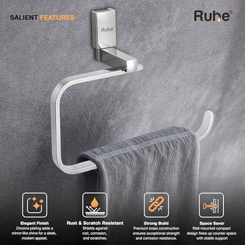 Image of Ruhe Erica Bathroom Towel Ring /Napkin Ring | Chrome-Plated Brass Hand Towel Holder, Modern Wall-Mount Design