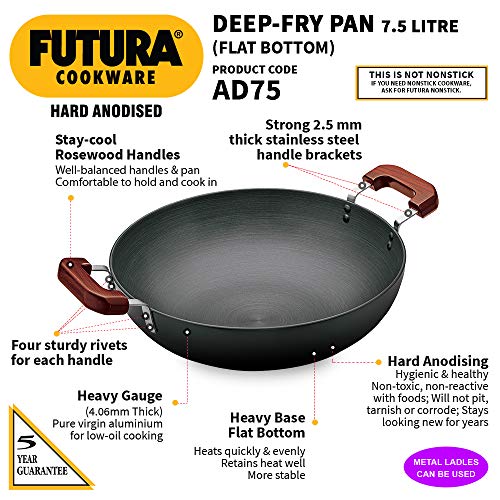 Hawkins Futura Hard Anodised Flat Bottom Deep-Fry Pan, 36cm and L66 Futura Hard Anodised Cook-n-Serve Bowl, 6 litres, Black - Image 3