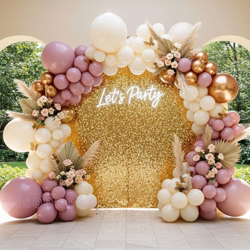 Pink Ivory White and Champagne Gold Balloon Arch Kit – Double Stuffed Dusty Pink, Blush Pink Balloon Garland Kit with Butterflies for Birthday, Baby Shower, Bridal Shower, Wedding, Boho Party Decor