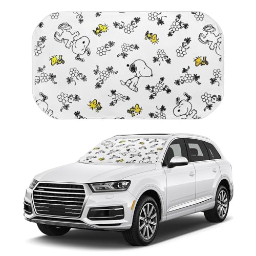 スヌーピー (1) 車用 サンシェード 傘型 折り畳み式 フロントガラス用 車用パラソル 日焼け対策 日よけ 遮光 強力断熱 車内用品 UVカット 車中泊 プライバシー保護 取付け簡単 収納便利 収納ポーチ付き 133x73cm