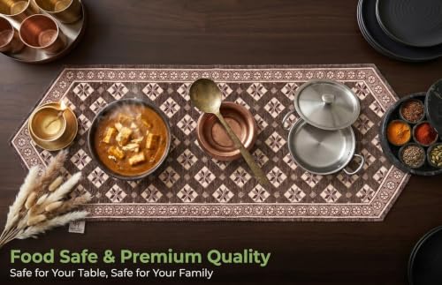 Image of Dining Table Runner for 4 Seater | Premium Viscose Rayon & Cotton Fabric | Washable Heat Resistant Decorative Table Cover for Dining Table | Modern Home Decor | 36 x 14 Inch | Brown