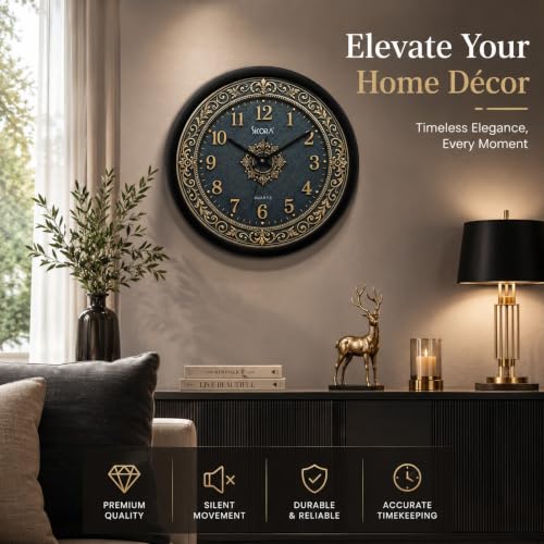 Image of Wall Clock with Silent Sweep Quartz Movement | Premium Round Analog Wall Clock | Minimalist Decorative Clock for Living Room, Bedroom, Office, Kitchen & Home Decor (Blue)