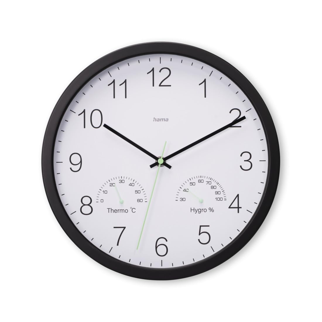 Wanduhr "Santorini", ohne Ticken, m. Thermo- u. Hygrometer, Ø 30cm, Schwarz