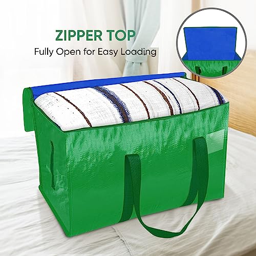 Image of BALEINE 4-Pack Oversized Moving Bags with Reinforced Handles, Heavy-Duty Storage Tote for Clothes, Moving Supplies (Light Green, 4-Pack)
