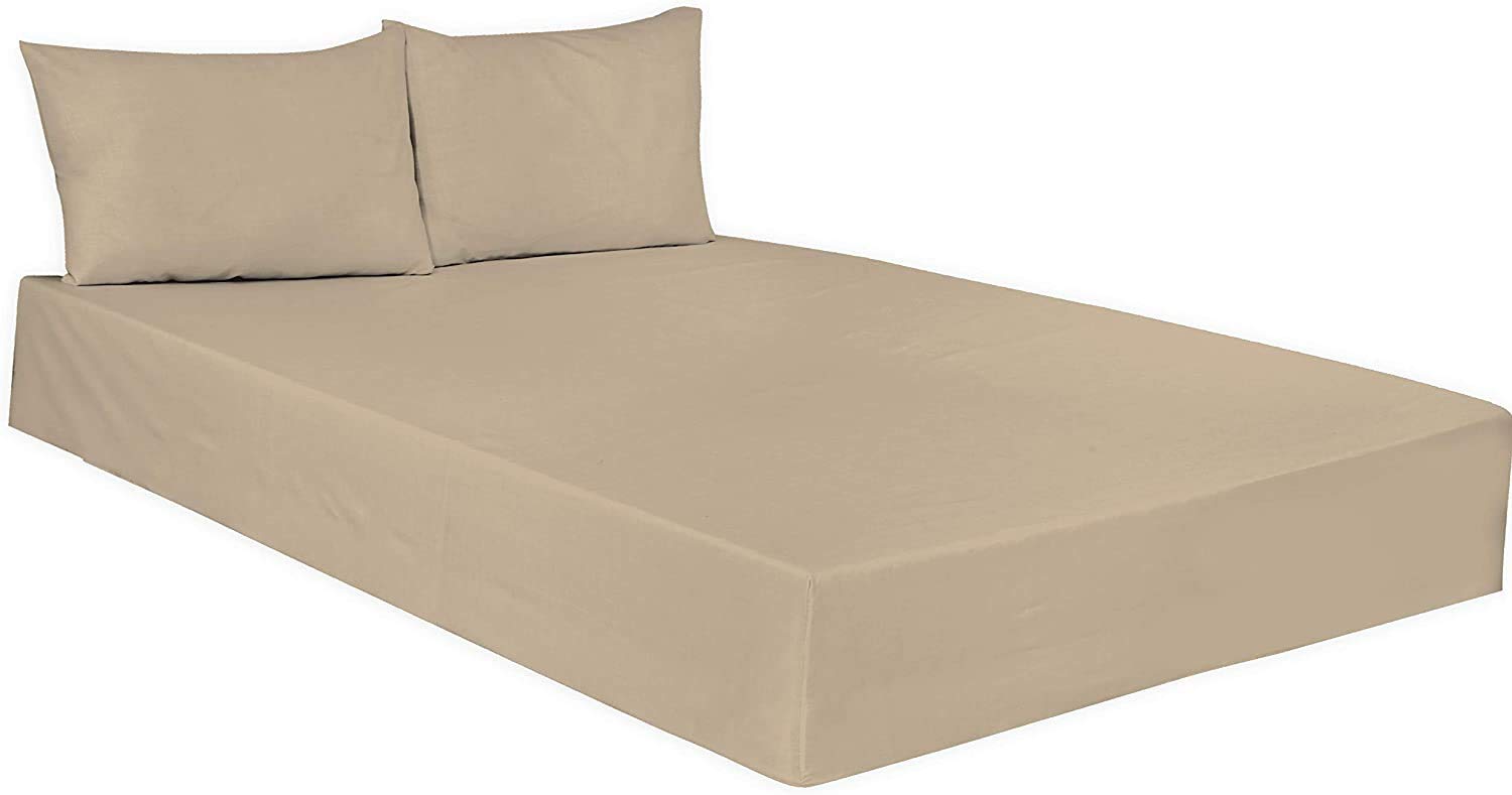 Plain Dyed Poly Cotton Fitted Bed Sheets 25CM- Elasticated Corner- Lightweight Easy Care Soft, Attractive Colours -Single Double King Super King (Latte, Double: (137x193) Approx.)