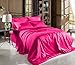 Hight Thread Count Solid Color Soft Silky Charmeuse Satin Luxury and Super Soft Bed Sheet Set (Hot Pink, Twin)