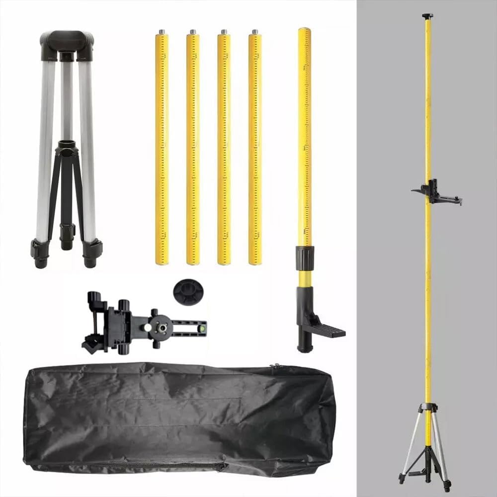 Laser Level Pole 3.6M Adjustable Telescoping Pole with Tripod, 5/8" Threaded Adapter, Floor to Ceiling Laser Rod, for Rotary and Line Lasers Level