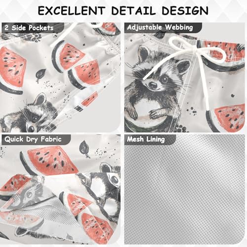 Pigsaly Boys' Swim Board Shorts Watermelon Grey White Raccoon Boy's Swim Trunks Kids Swimwear 2T3