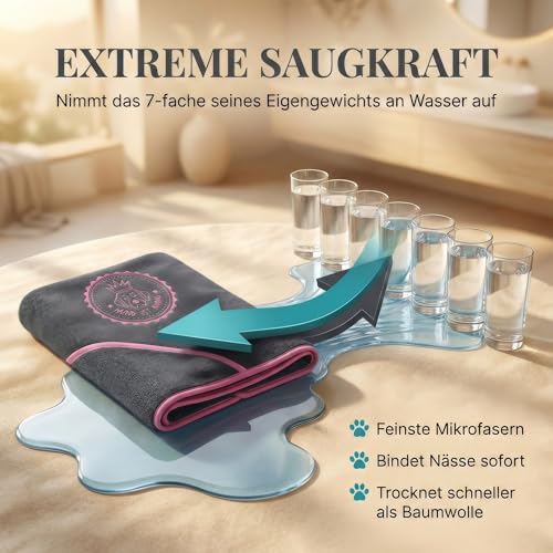 HUND IST KÖNIG Hundehandtuch extra saugfähig - Hunde Handtuch saugstark aus Mikrofaser mit 4 Eingriffen - Weiches XL Microfaser Handtuch für Hunde - Premium Hunde Trockentuch, schnell trocknend