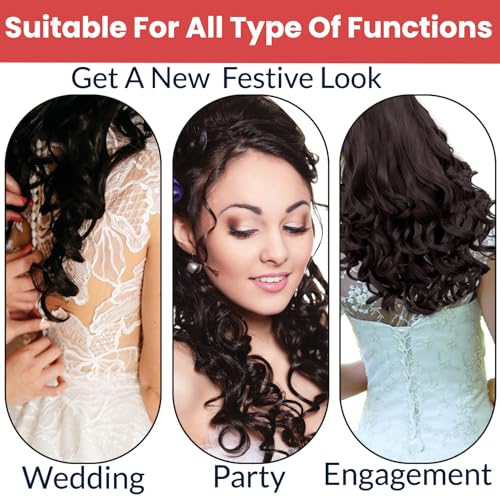 Image of TEMPERIA Hair Extensions for Women (Premium)- 5 Clips Attached Curly /Wavy Artificial Hair Clip On Extension - False Fake Long Curl Hair Wig for Wedding - 1 Pc - Natural Brown Colour (D3)