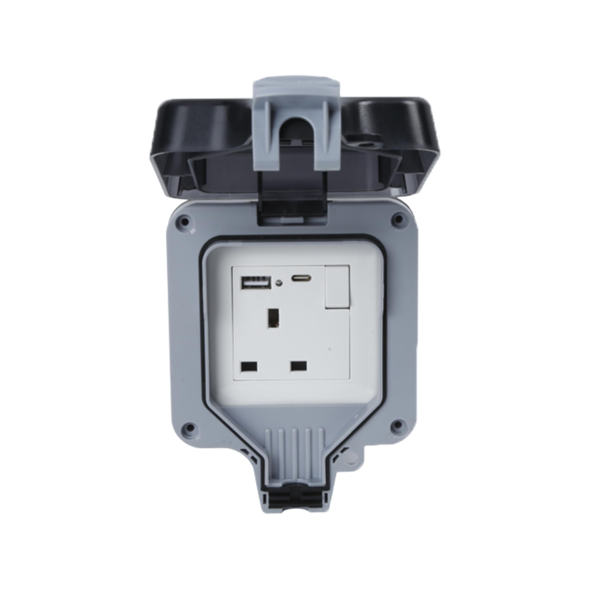 KasaBona Outdoor Weatherproof Switched 1 Gang Socket – IP66 Waterproof 13A 250V Power Outlet with USB-A & USB-C Fast Charging, Heavy Duty ABS Wall Socket for Garden & Workshop Use (1 Gang Socket)