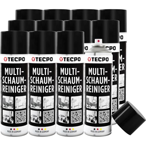TECPO 12 x detergente multi schiuma, 500 ml, detergente per interni, plastica, dischi, tappezzeria, vetro, metallo e detergente attivo