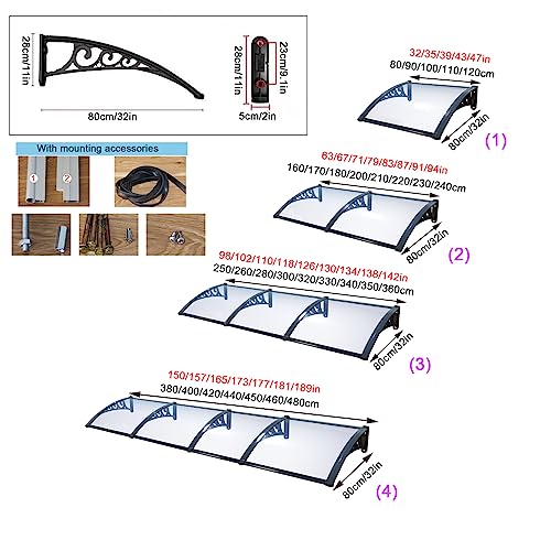 Toldo transparente de policarbonato 80x250cm con soporte negro 6