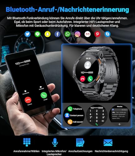 LIGE Smartwatch Herren mit Telefonfunktion, 1,39 Zoll Militär Smart Watch mit 24H Herzfrequenz,...