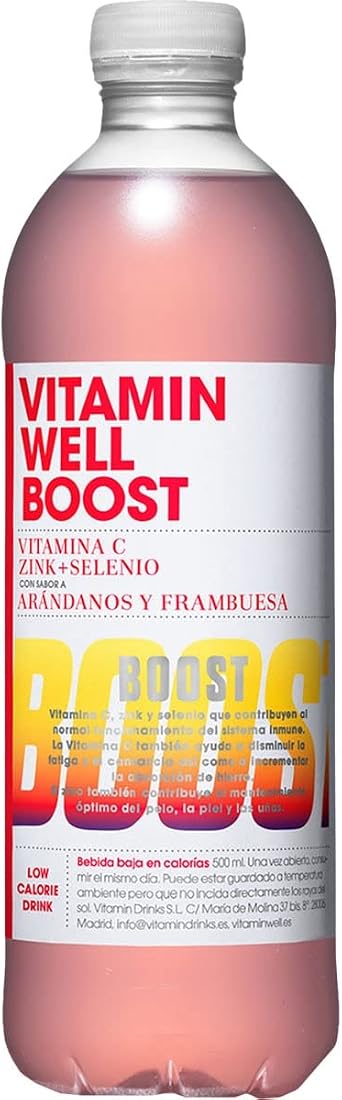 GOOD4YOU Vitamin Well Well Boost Refreshing Drink with Vitamins and Minerals Flavor Arbanberries and Raspberry Bottle 50 cl