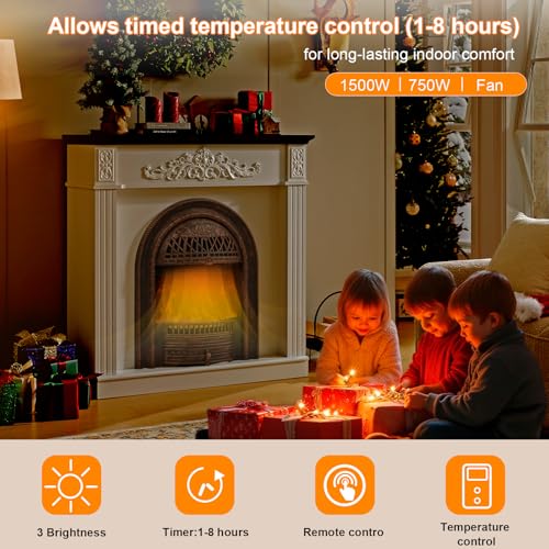 Image of 45 inch Electric Fireplace with Mantel, Farmhouse FreeStanding Electric Fireplace Heater Entertainment Center Wooden TV Stand, 30'' Fireplace Insert Heater for Living Room,Bedroom-Bronze Heater