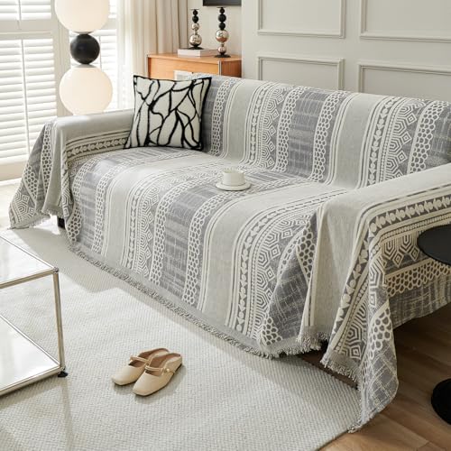 VanderHOME Housse de Canapé De Style Bohème Plaid Canape Grande Taille Chenille Jete de Canape avec Frange, Réversible Jeté de canapé,Couverture Canapé...