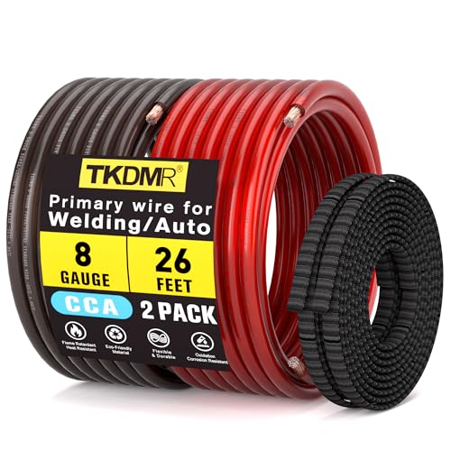 8 Gauge Wire CCA Battery Cable - for Automotive Power Ground Car Audio RV Amp Wiring Kit 26 feet Each- Black/Red with 52FT Cable Sleeves (26 FT Black +26 FT Red +52FT Cable Sleeves 8 Gauge Wire)